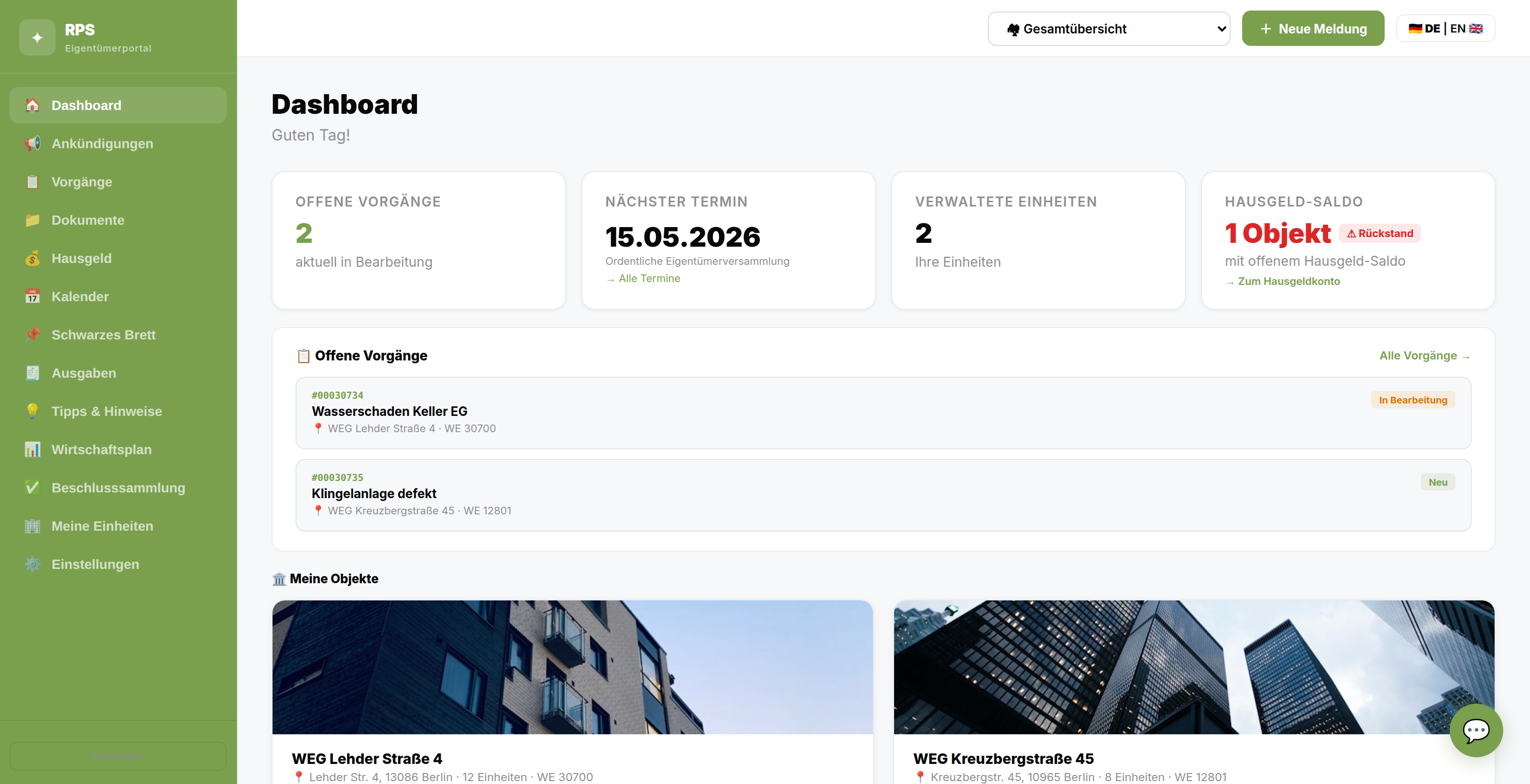 RPS Eigentümerportal – Dashboard