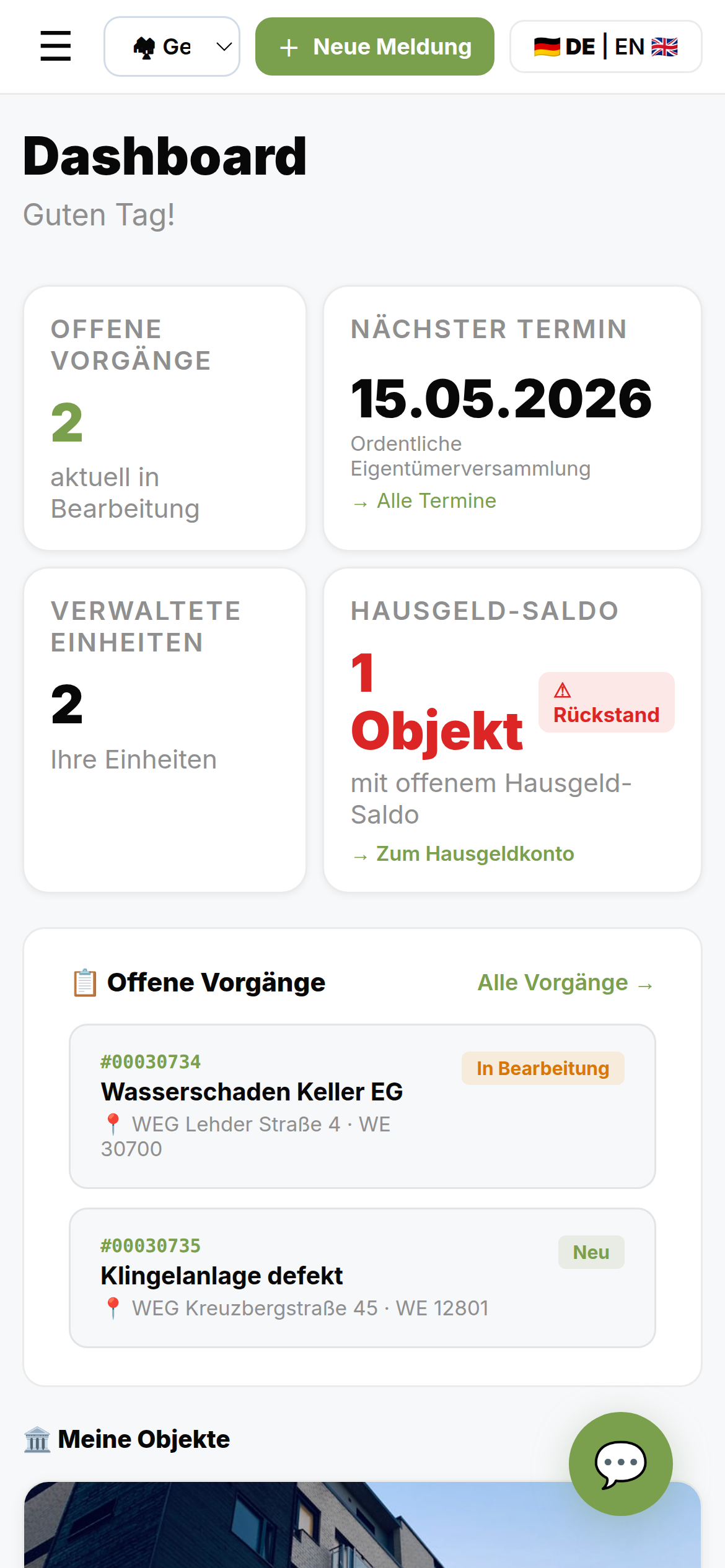 RPS Eigentümerportal – mobile Ansicht